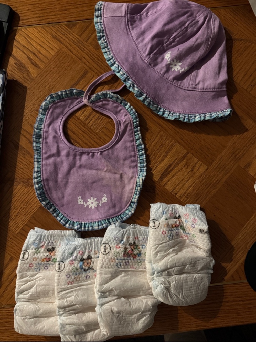 Purple Baby Sun Hat and Bib Set with Floral Accent - Kids Accessories